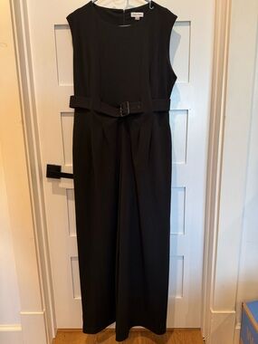 Calvin Klein Black Sleeveless Wide-Leg Jumpsuit with Belt